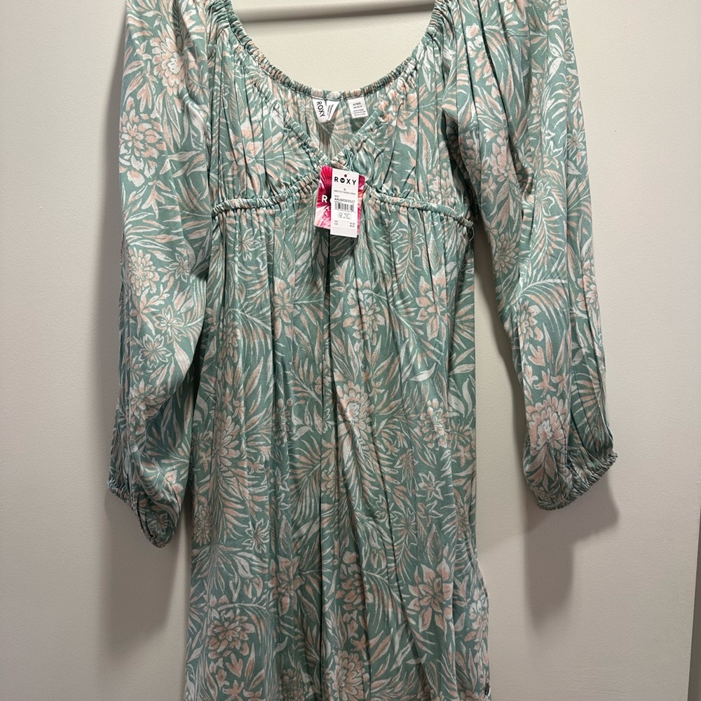 Roxy Green and Pink Leaf Print Dress